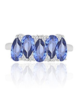 Tanzanite Cubic Zirconia Ring in Rhodium Over Sterling Silver