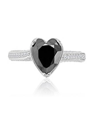 Heart-Shaped Black & Cubic Zirconia Ring in Rhodium Over Sterling Silver