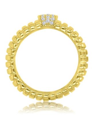 Cubic Zirconia Pave Ribbed Ring in 14k Yellow Gold Over Sterling Silver