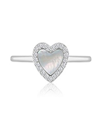 Cubic Zirconia and Imitation Pearl Heart Ring in Rhodium Over Sterling Silver