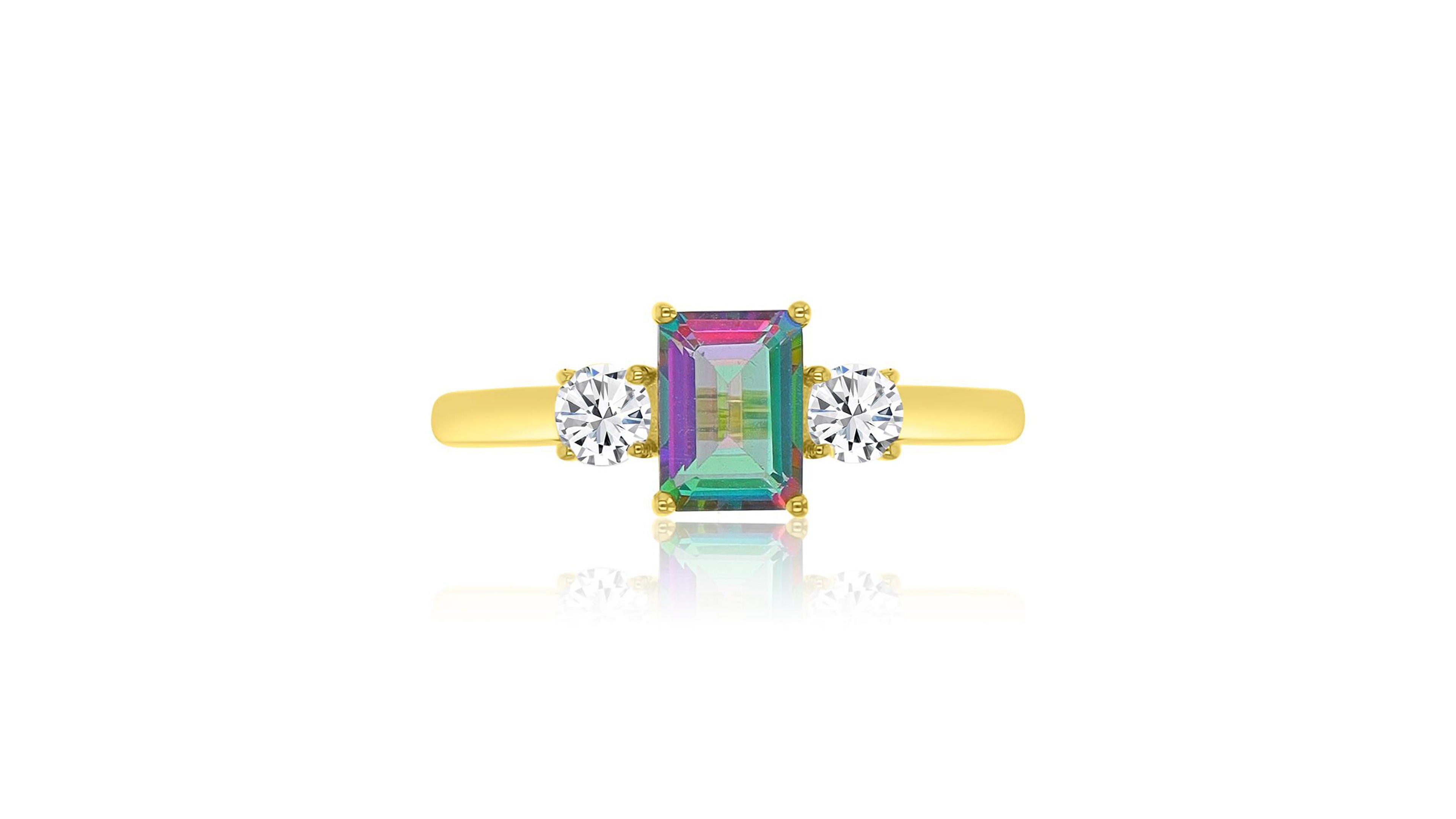 Macy's Mystic Green Quartz and White Topaz Ring 10k Yellow Gold