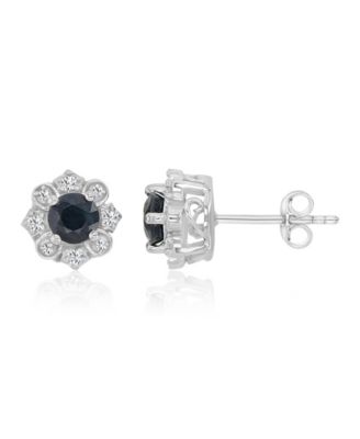 Diamond and Blue Sapphire Stud Earrings in 10k White Gold