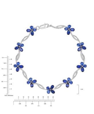 Created Blue & Ceylon Sapphire Flower Bracelet in Rhodium Over Sterling Silver