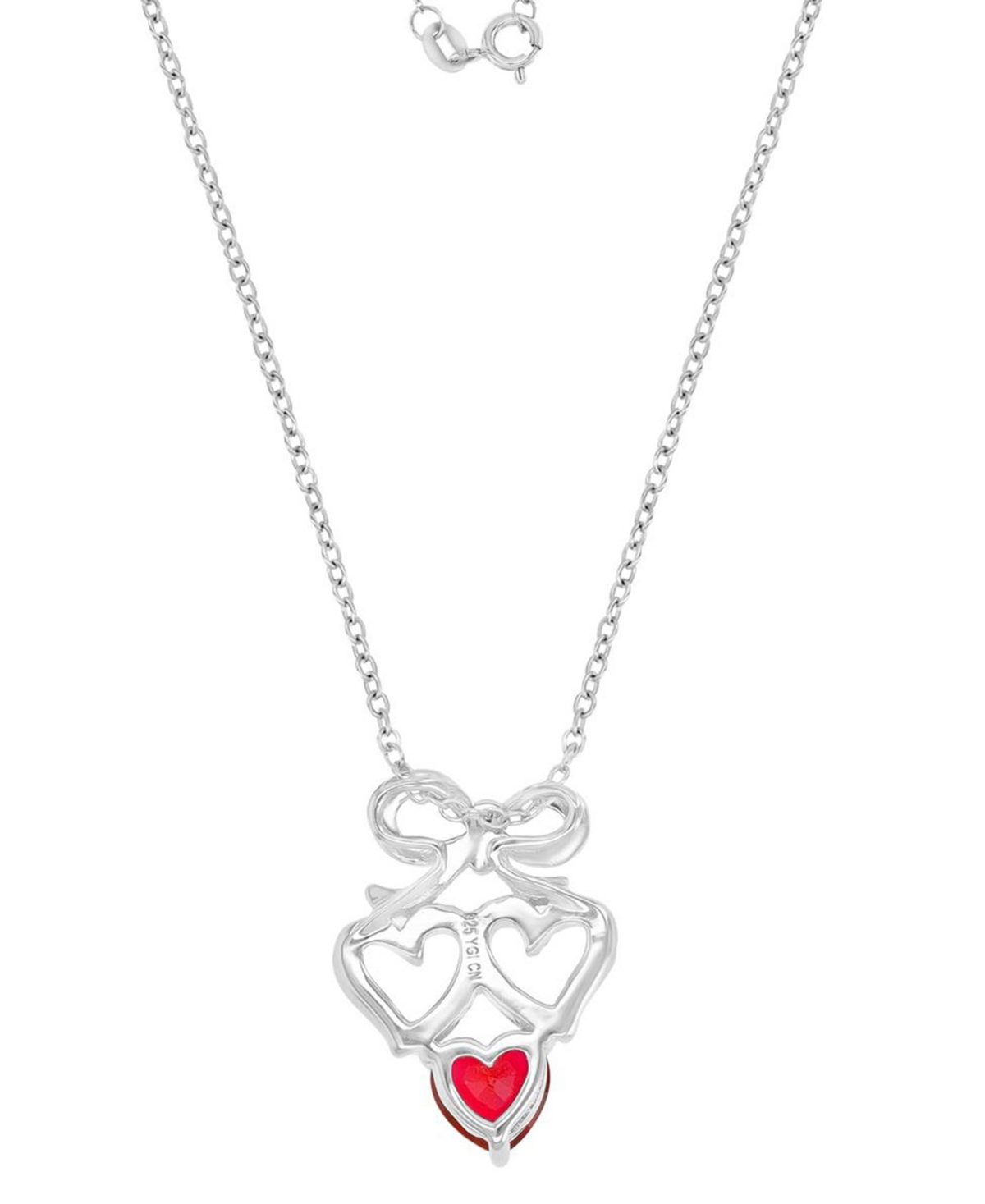 Macy's Ruby and Created White Sapphire Bow With Hearts Necklace in Rhodium Over Sterling Silver