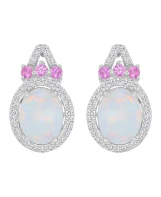 Created Opal, Pink Sapphire & White Sapphire Earrings in Rhodium Over Sterling Silver