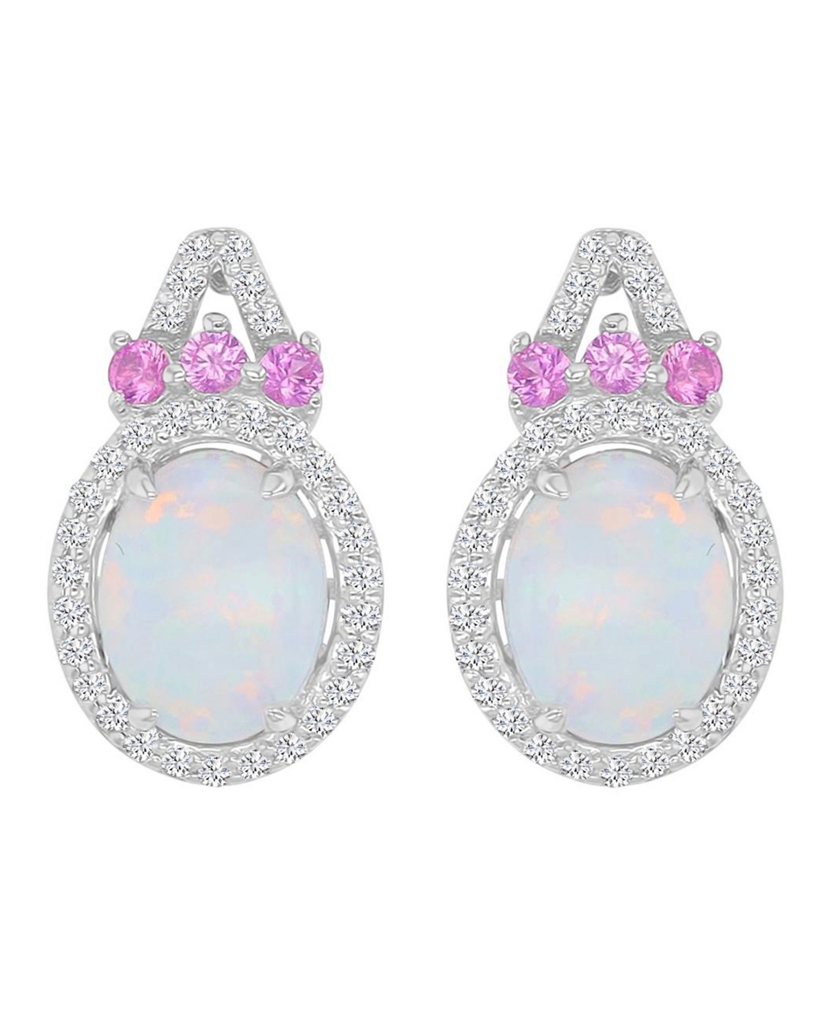 Macy's Created Opal, Pink Sapphire & White Sapphire Earrings in Rhodium Over Sterling Silver