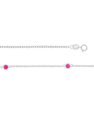 Created Ruby Station Necklace in Rhodium Over Sterling Silver
