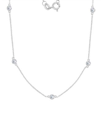 White Sapphire Station Necklace in Rhodium Over Sterling Silver