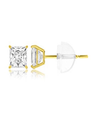 White Swarovski Zirconia Solitaire Earrings in 14k Yellow Gold