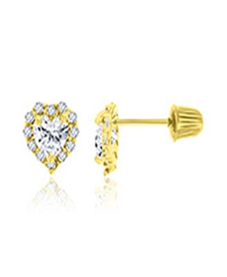 Heart Cut Halo Stud Earrings in 14k Yellow Gold