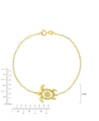 Diamond Accent Sea Turtle Bracelet in 14k Yellow Gold Over Sterling Silver