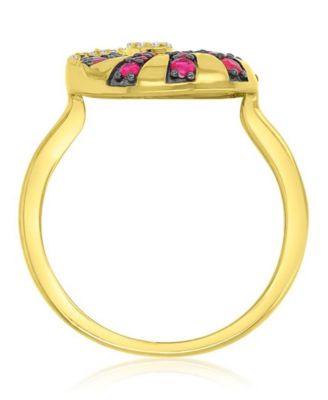 Diamond Accent & Created Ruby Conch Ring in 14k Yellow Gold Over Sterling Silver