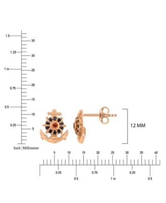 Onyx and Garnet Anchor Stud Earrings in 14k Rose Gold Over Sterling Silver