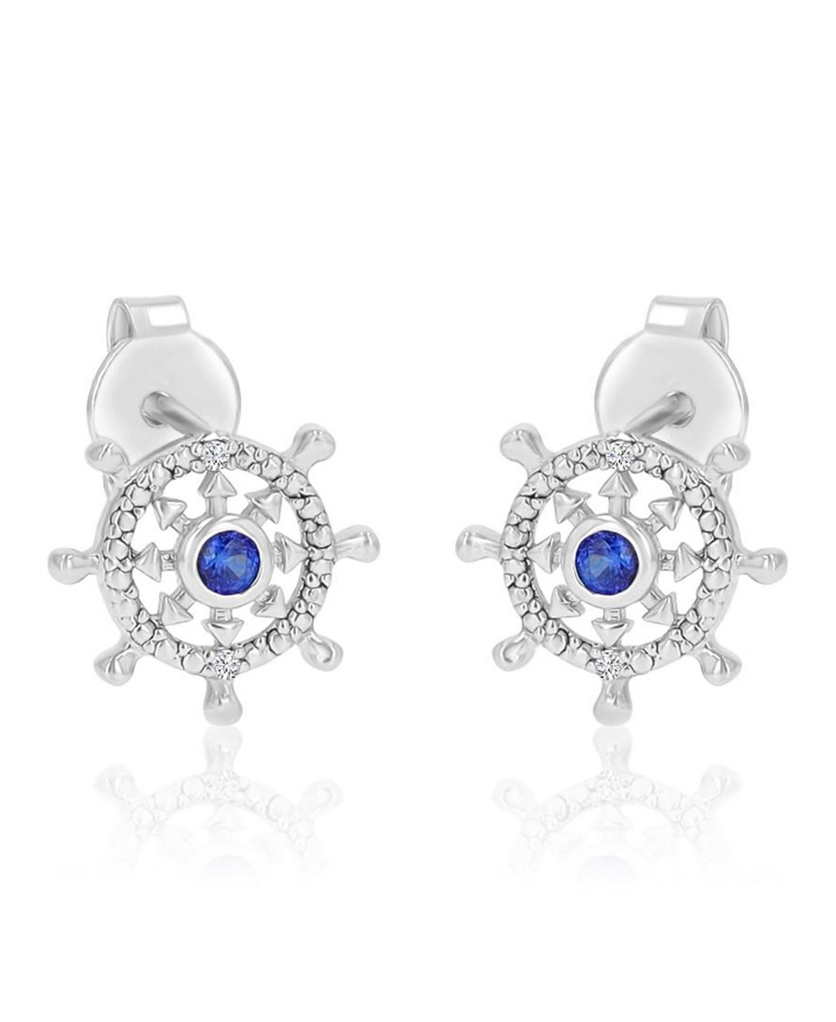 Macy's Diamond Accent & Created Blue Sapphire Rudder Stud Earrings in Rhodium Over Sterling Silver