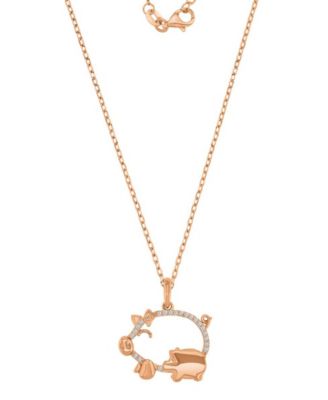 Created White Sapphire Mom and Baby Pigs Necklace in 14k Rose Gold Over Sterling Silver