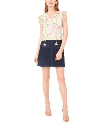 Women's Split Neck Flutter-Sleeve Blouse