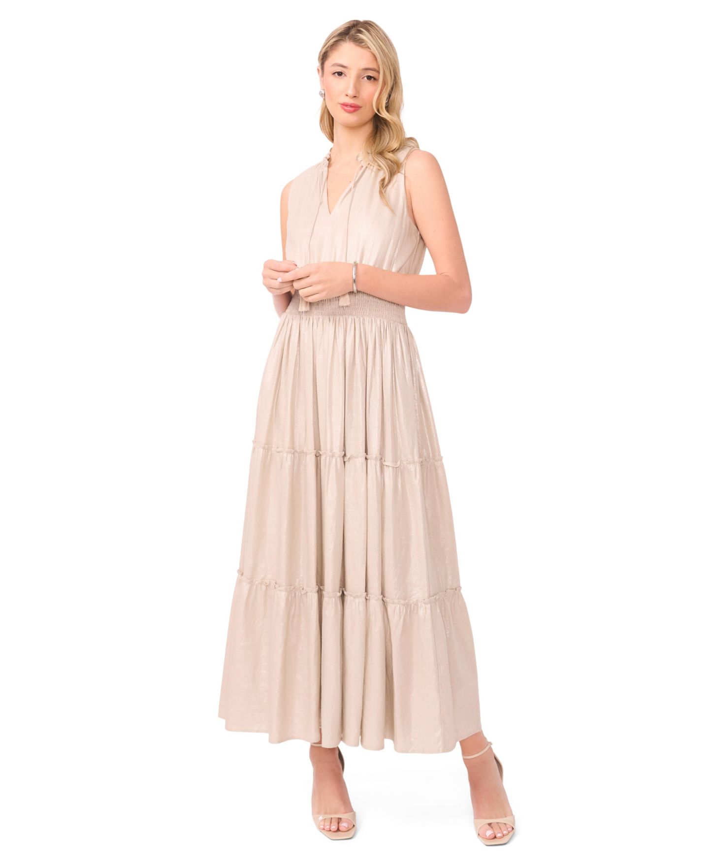Женское платье Vince Camuto Linen Tiered Ruffle Maxi, цвет: Нейтральный — фото 1