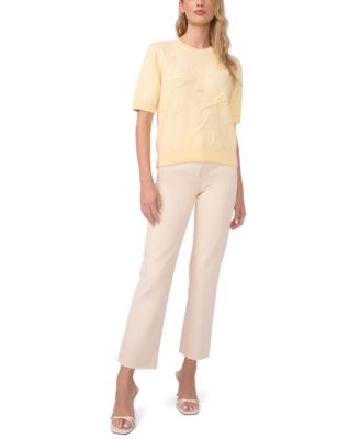 Women's Short-Sleeve Floral Applique Sweater