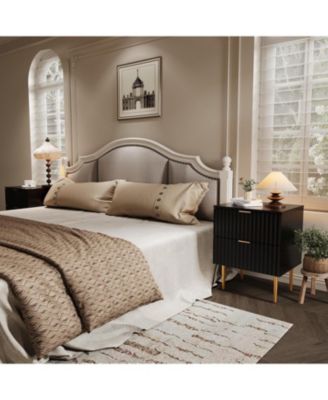 Mid-Century Nightstand Set of 1/2, Bedside Table with 2 Drawers & Metal Legs