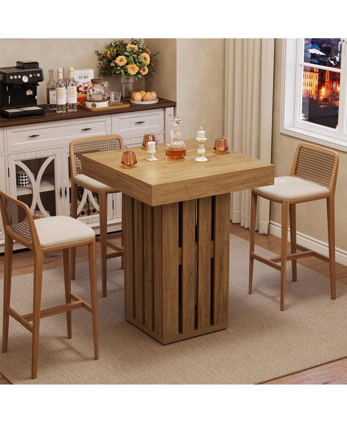 Tribesigns 31.5" Square Oak Counter Height Table, Rustic Railing Leg Design Bar Table