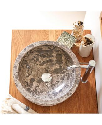 Rustic Genuine Marble Washbasin Sink Basin Circular Bowl Grey Standard Bathroom