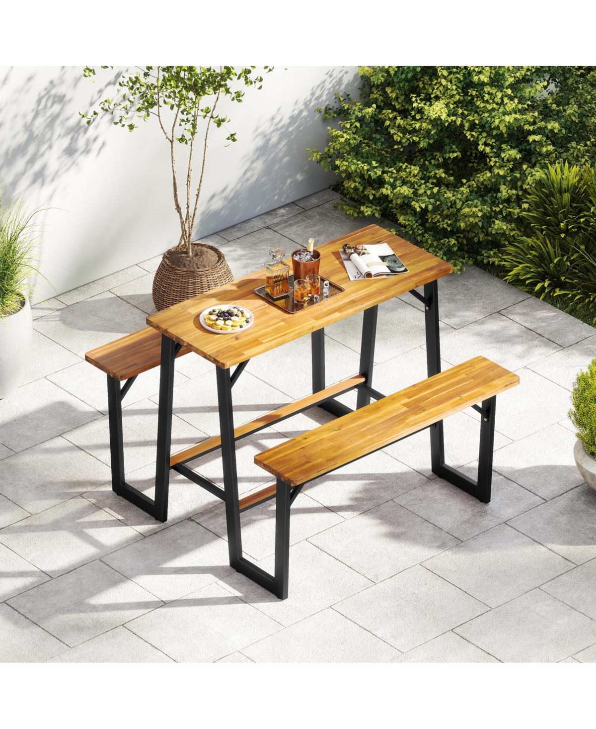 Slickblue Acacia Wood Patio Picnic Table Bench Set for Outdoor Use