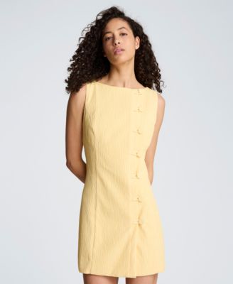 Women's Boat Neck Button Front Sheath Short Dress