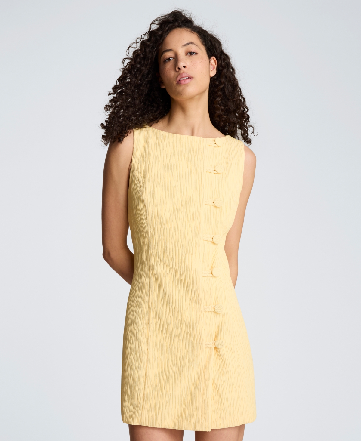 Kenneth Cole Women's Boat Neck Button Front Sheath Short Dress