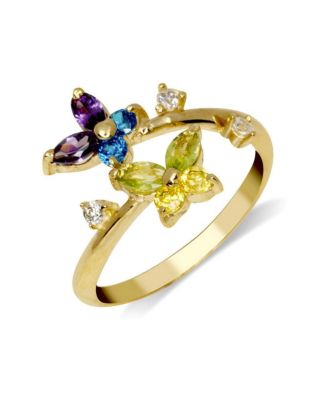 Solid 10K Gold Colorful Cubic Zirconia Butterfly Toe Ring.