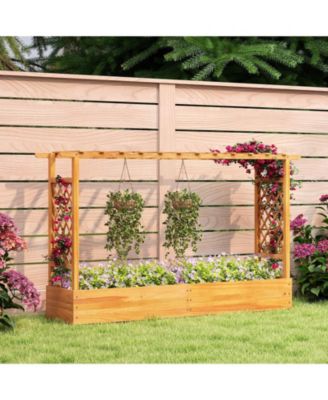 Outdoor 45 Inch Wooden Raised Planter Bed with Trellis