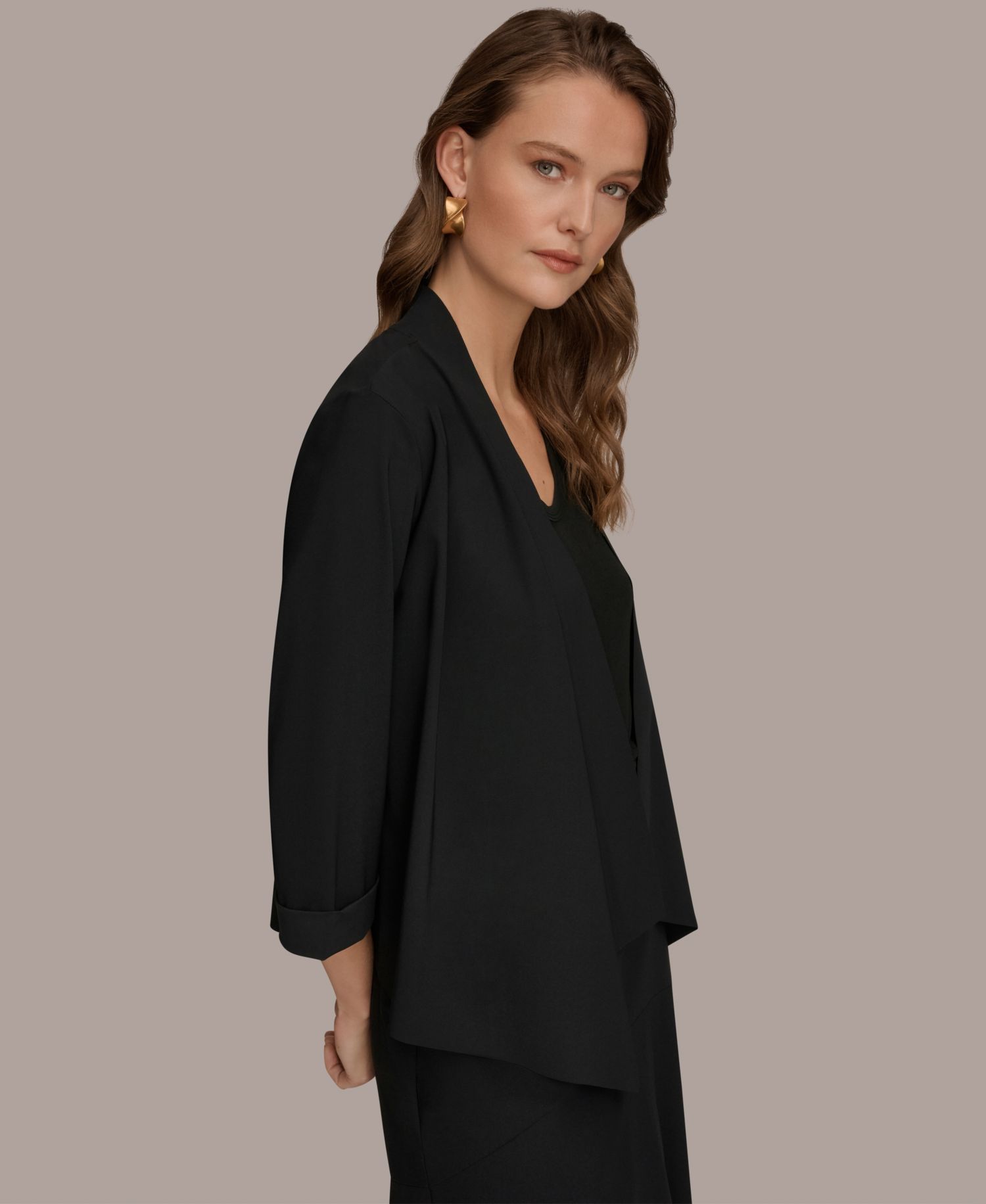 Women's Four Way Stretch Knit 3/4 Sleeve Open Front Cardigan Jacket
