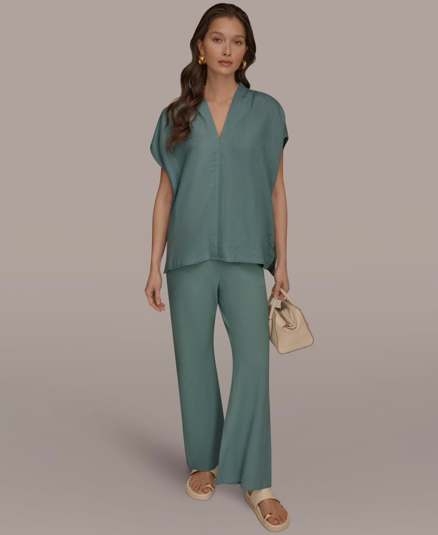 Женский топ Donna Karan Weekend Linen V-Neck Linen, цвет: Waterlily — фото 5