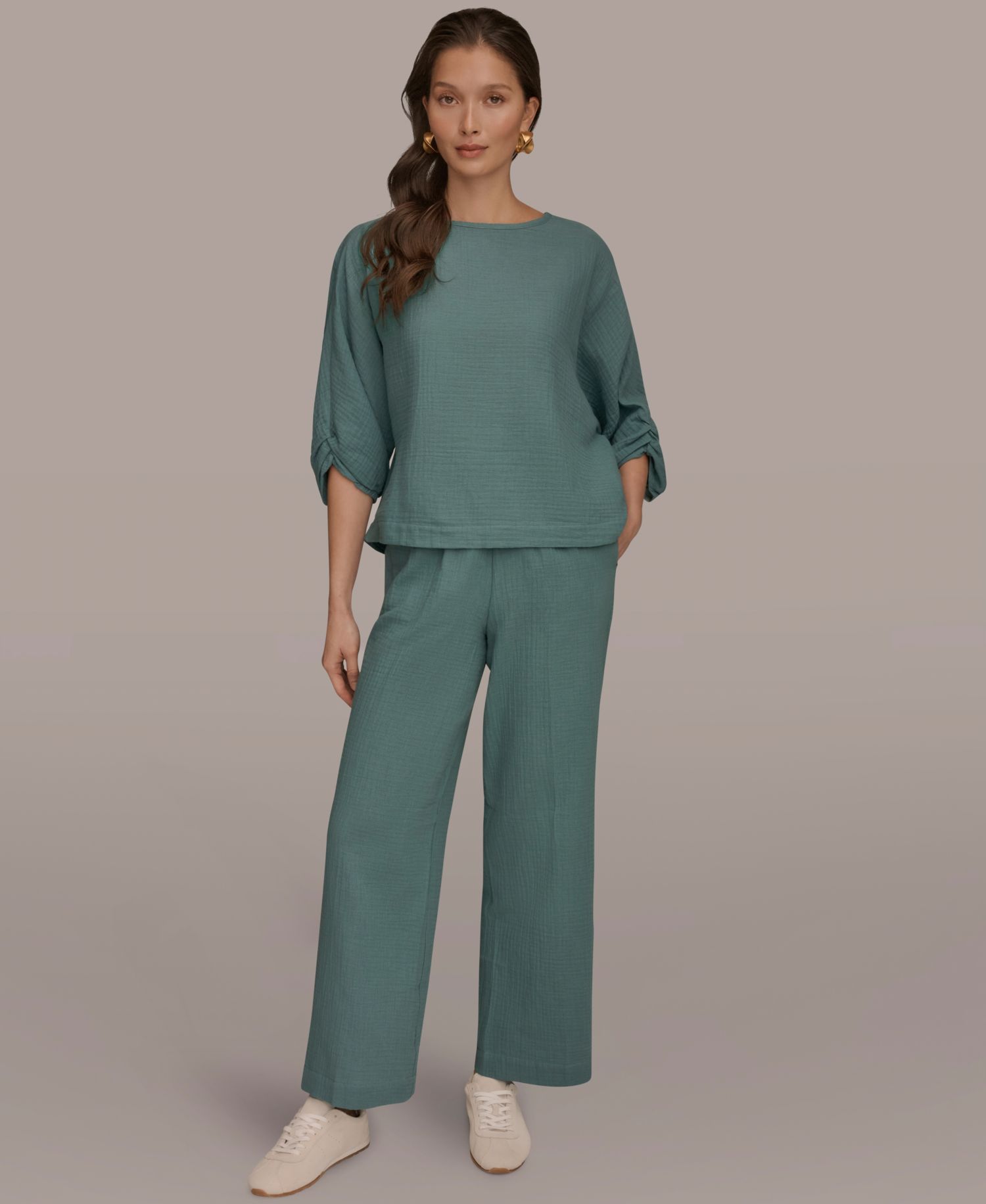 Women's Cotton Gauze Mid-Rise Straight Leg Pants