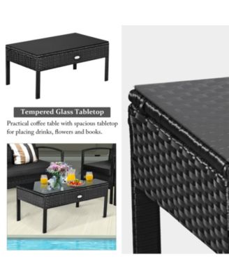 Set Of 4 Outdoor Patio Rattan Furniture Set Cushioned Sofa Coffee Table Garden Deck