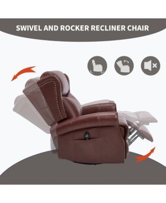 Heat Massage Manual Recliner Chair with Rocker and Swivel in Genuine Leather for Living Room