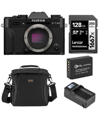 X-T30 III Mirrorless Camera, Black with NP-W126 Lithium-Ion Battery Pack, Compact Smart Charger Base, Smart Charger Plate, 1667x 128GB UHS-II