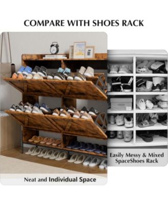 Large Shoe Cabinet – Freestanding Hidden Shoe Organizer with 4 Flip Drawers, Space-Saving Shoe Storage Rack for Hallway