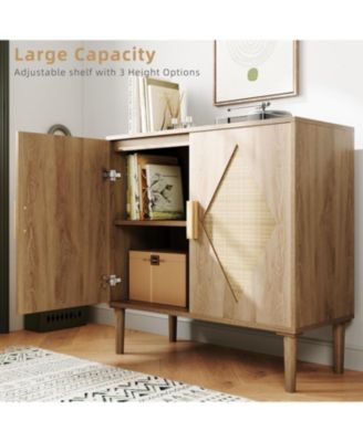 2-Door Rattan Accent Storage Cabinet, Wood Sideboard for Living Room, Dining Room & Entryway