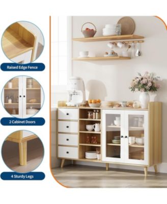 Sideboard Buffet Cabinet, 55" Kitchen Storage Cupboard with Drawer & Doors, Freestanding Pantry Cabinet, Tall Coffee Bar Table with Adjustable