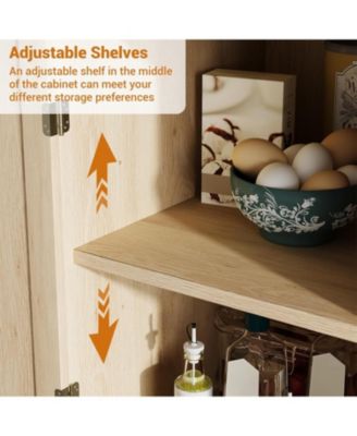 72" Wooden Tall Pantry Cabinet, Kitchen Pantry Storage Cabinets with 4 Door & 4 Adjustable Shelves and a Drawer, Farmhouse Pantry Storage