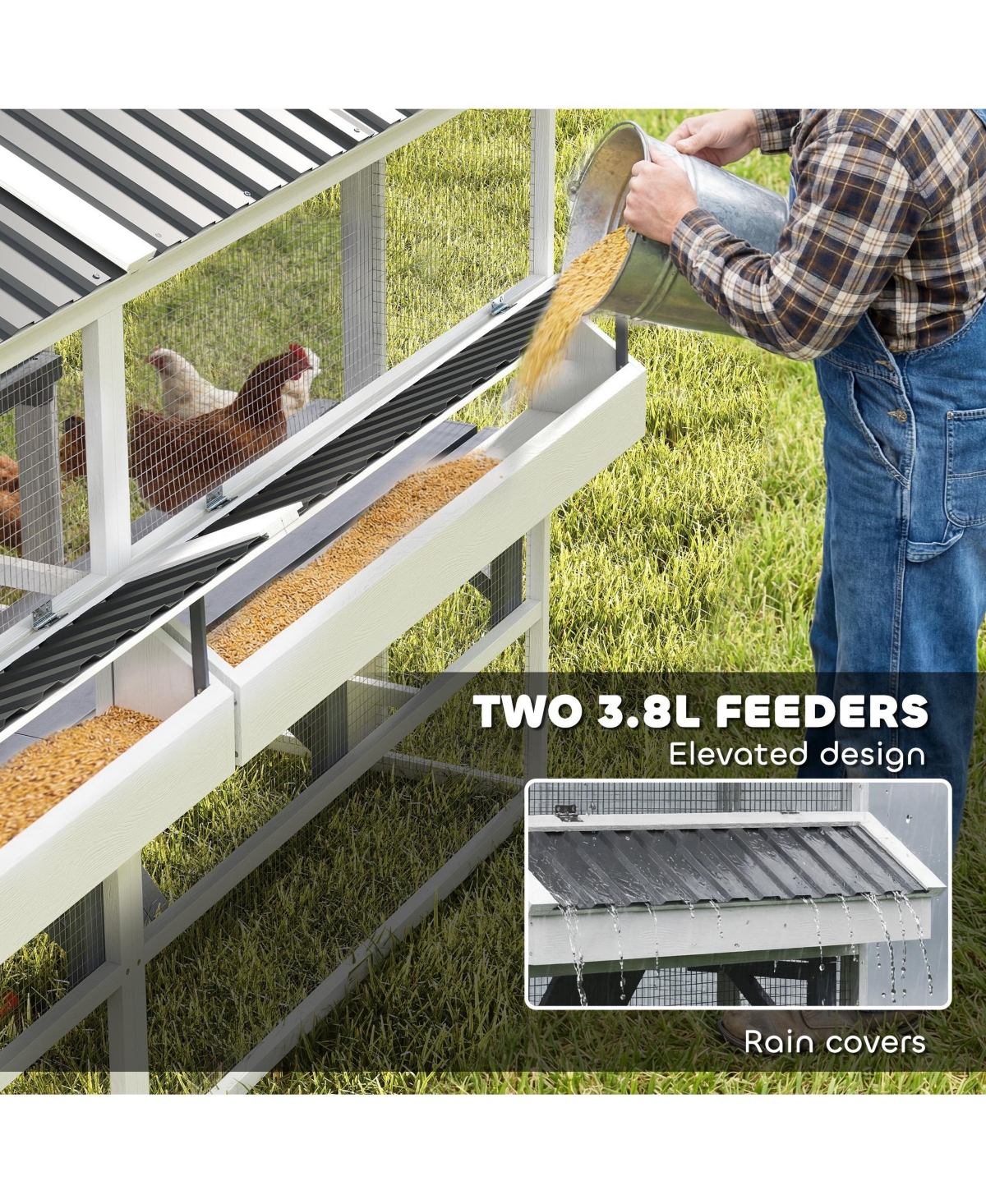 PawHut Chicken Coop, Wooden Hen House with Feeders and Nesting Boxes