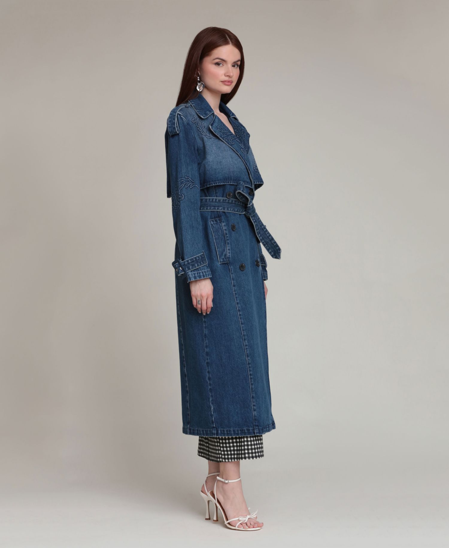 Women's Long-Sleeve Embossed Trench Coat