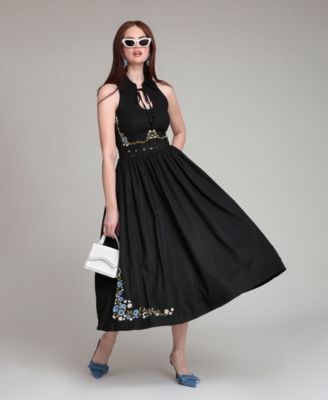 Women's Tie Neck Collared Midi Dress