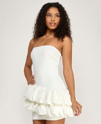 Juniors' Strapless Bubble Ruffle Dress