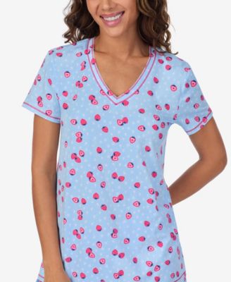 Women's Short-Sleeve V-Neck Top and Boxer Jersey, 2-Piece Pajama Set
