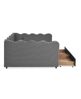 2 Drawers, USB Port & Wave Shape Gingham Daybed, Queen Size