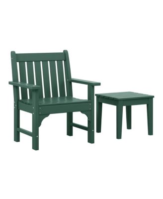 Outdoor Patio 2-Piece HDPE Adirondack Garden Chair with Square Adirondack Side Table Set