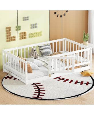 Twin Size Montessori Floor Bed with Fence and Door