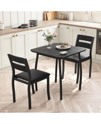 3 Piece Dining Table Set for 2, Small Kitchen Table Set with 2 Upholstered Chairs and Metal Frame & Wood Tabletop