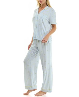 Women's Notch Collared Top and Pajama Pants, 2-Piece Set